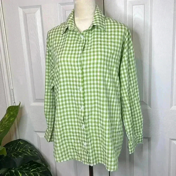 Commense Oversized Green Gingham Collared Shirt Size XS - Picture 1 of 11